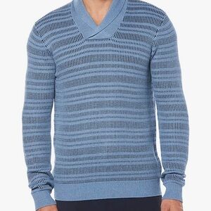 Perry Ellis Men's Marled Shawl Striped Sweater. Size Large